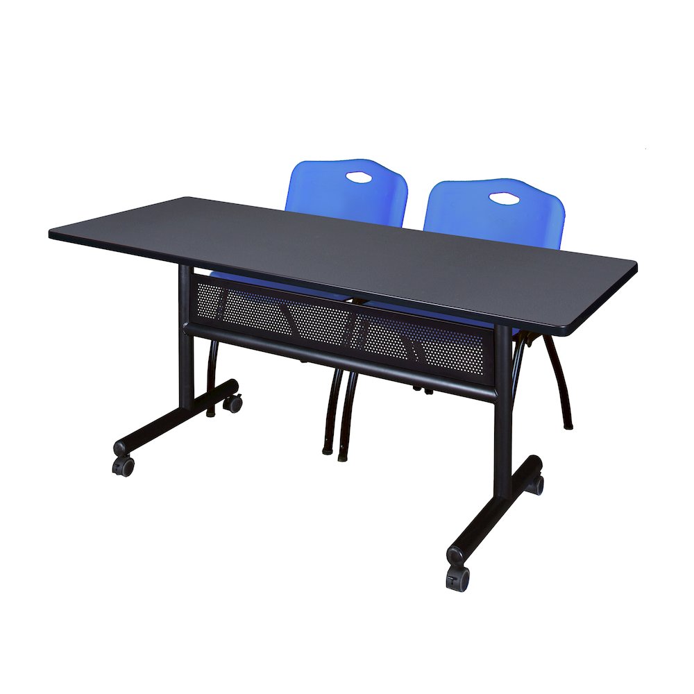 60 x 24 in. Flip-Top Privacy Nesting Table- Grey, 2 M Stack Chairs- Blue