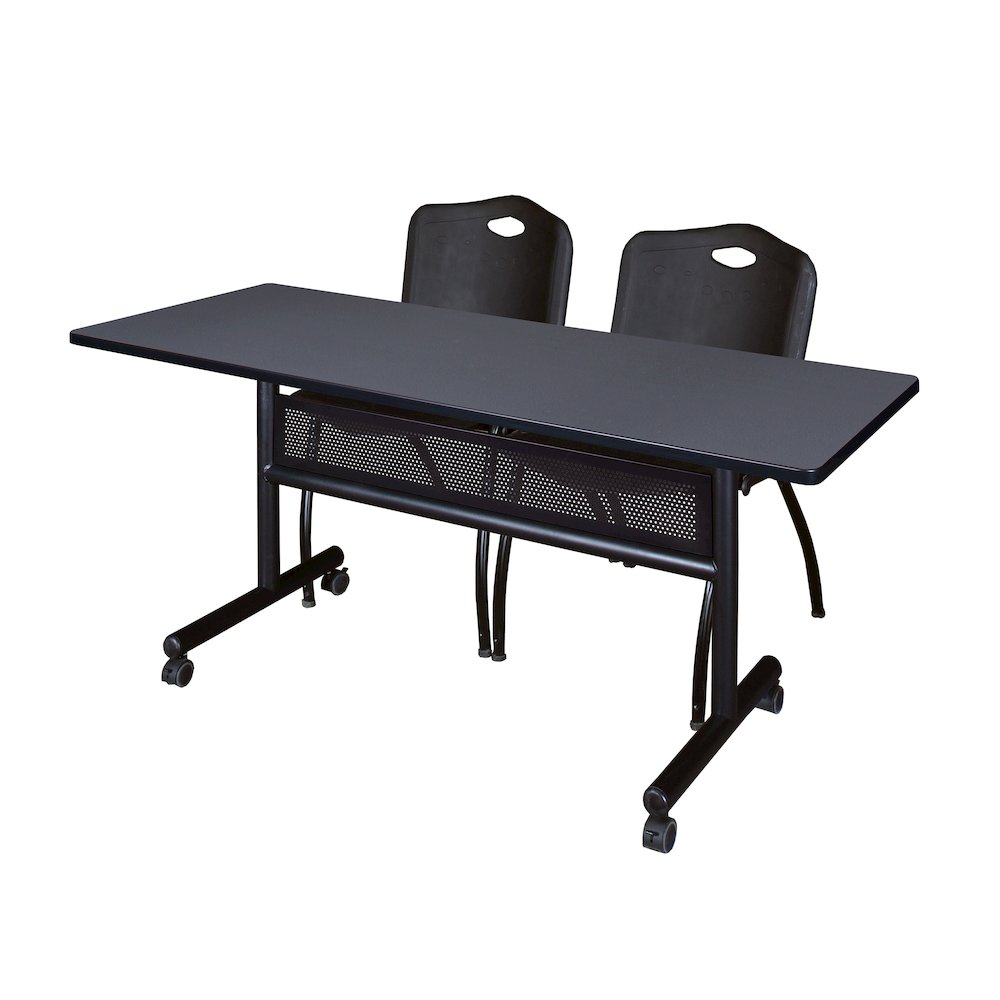 60 x 24 in. Flip-Top Privacy Nesting Table- Grey, 2 M Stack Chairs- Black
