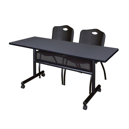 60 x 24 in. Flip-Top Privacy Nesting Table- Grey, 2 M Stack Chairs- Black
