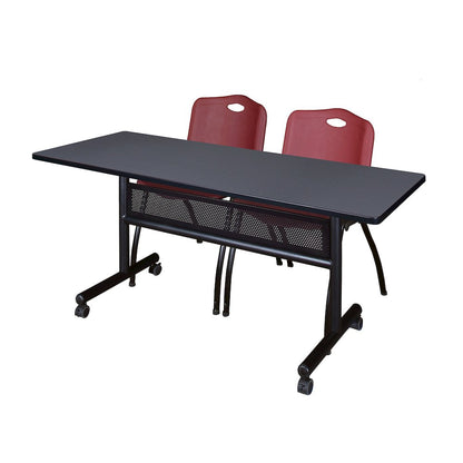 60 x 24 in. Flip-Top Privacy Nesting Table- Grey, 2 M Stack Chairs- Burgundy