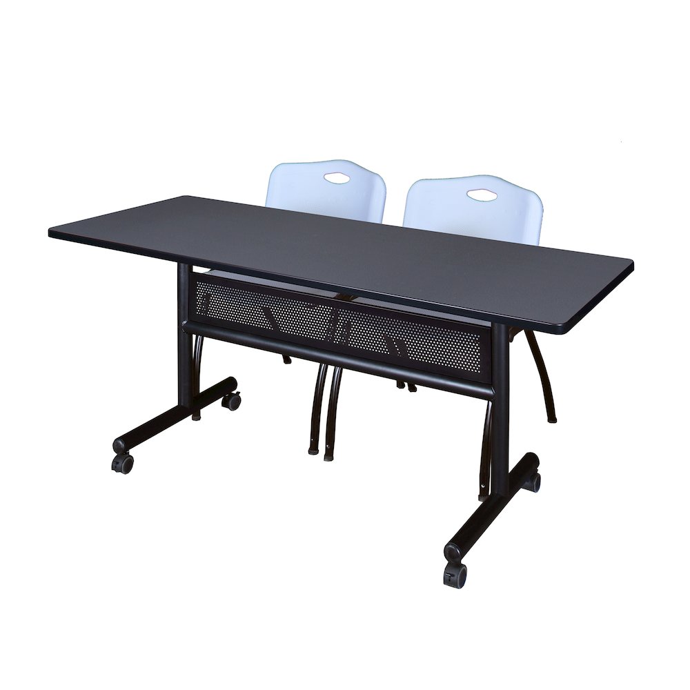 60 x 24 in. Flip-Top Privacy Nesting Table- Grey, 2 M Stack Chairs- Grey