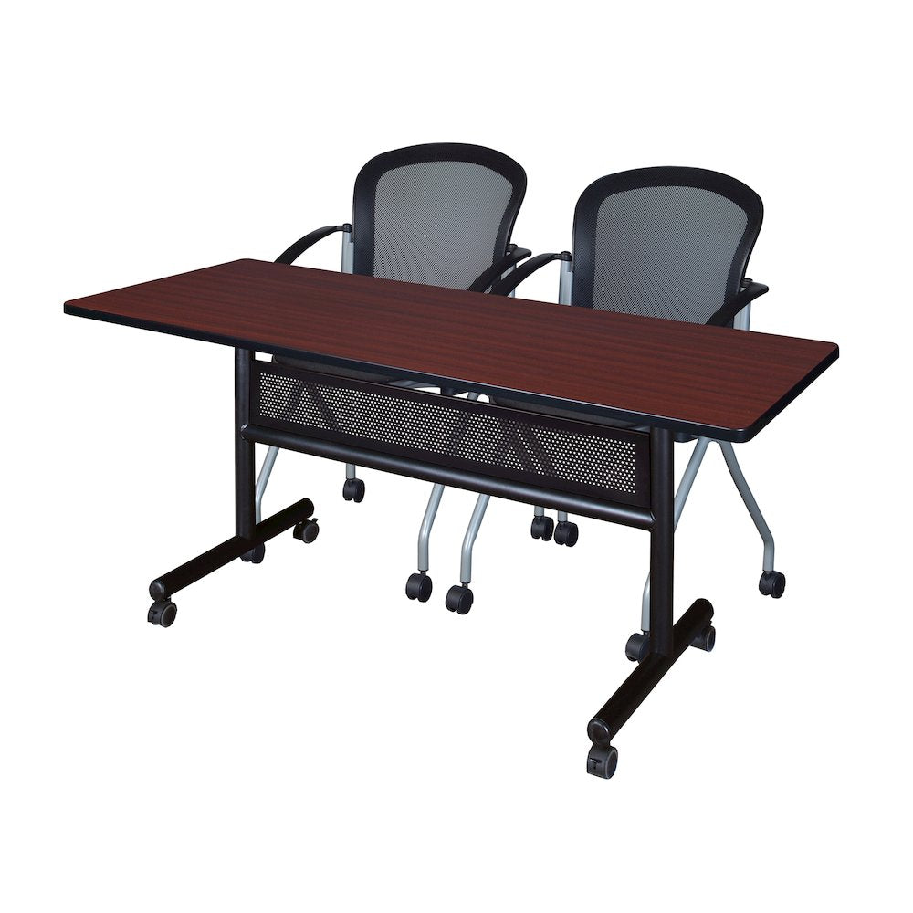60 x 24 in. Flip-Top Privacy Nesting Table- Mahogany, 2 Cadence Nesting Chairs