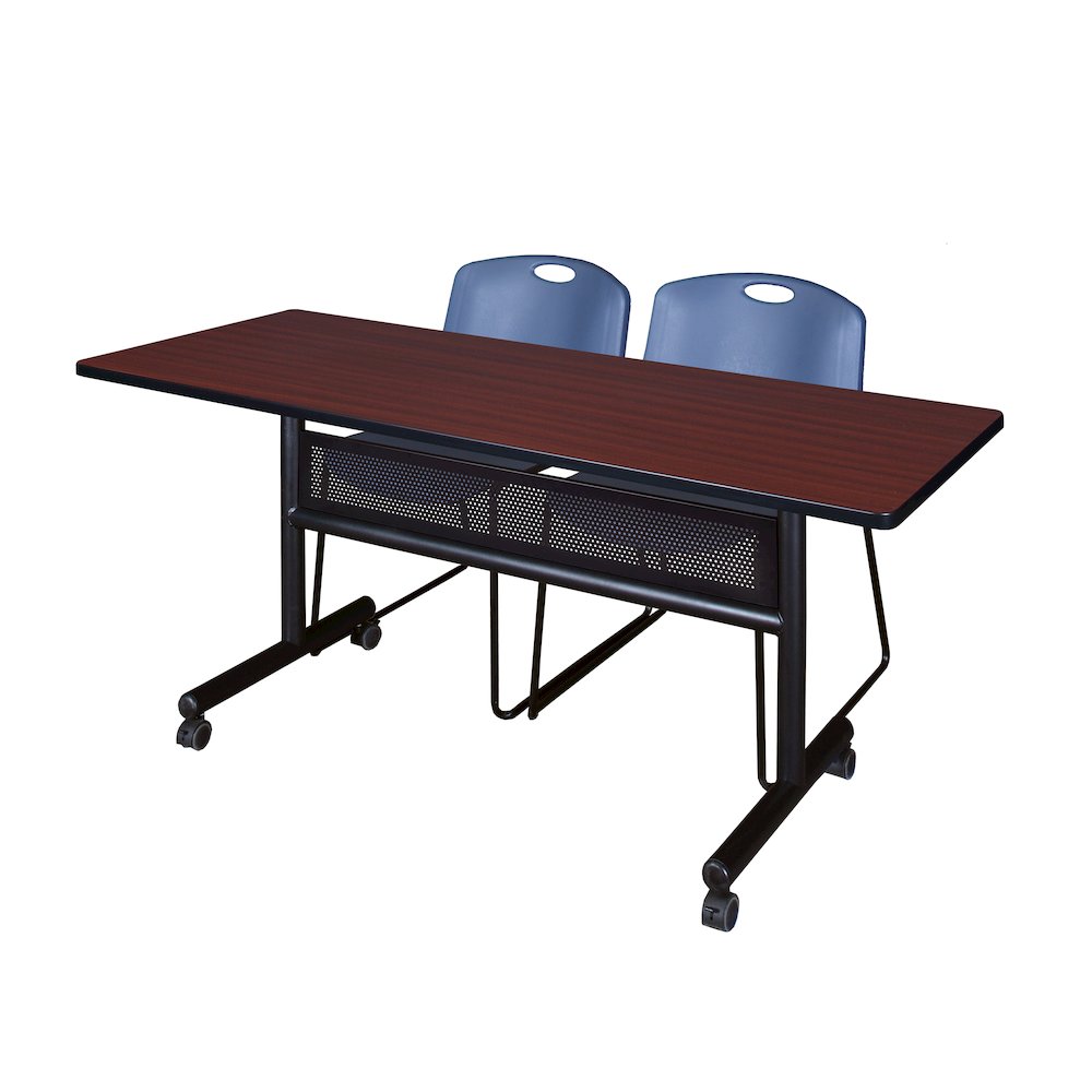 60 x 24 in. Flip-Top Privacy Nesting Table- Mahogany, 2 Zeng Stack Chairs- Blue