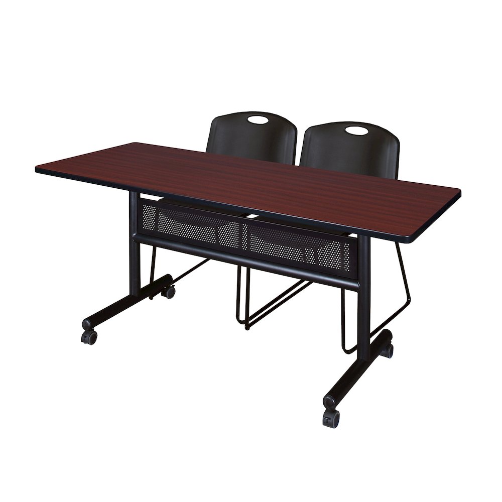 60 x 24 in. Flip-Top Privacy Nesting Table- Mahogany, 2 Zeng Stack Chairs- Black