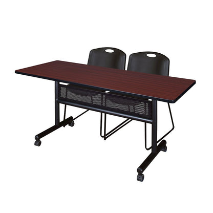 60 x 24 in. Flip-Top Privacy Nesting Table- Mahogany, 2 Zeng Stack Chairs- Black