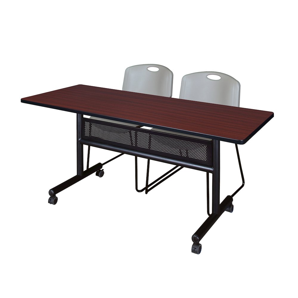 60 x 24 in. Flip-Top Privacy Nesting Table- Mahogany, 2 Zeng Stack Chairs- Grey