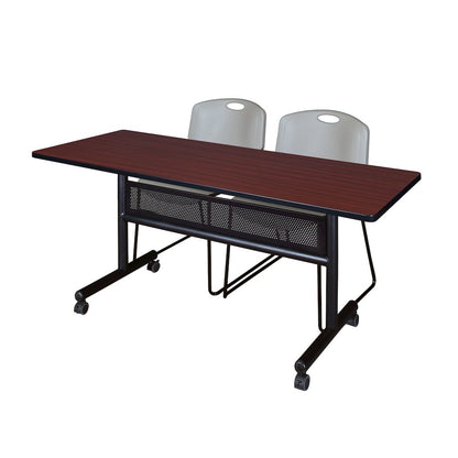 60 x 24 in. Flip-Top Privacy Nesting Table- Mahogany, 2 Zeng Stack Chairs- Grey