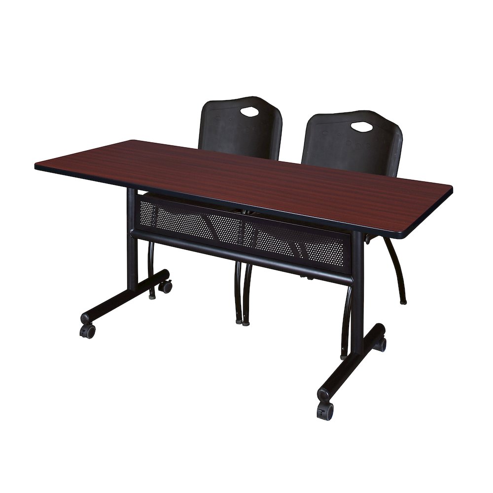 60 x 24 in. Flip-Top Privacy Nesting Table- Mahogany, 2 M Stack Chairs- Black