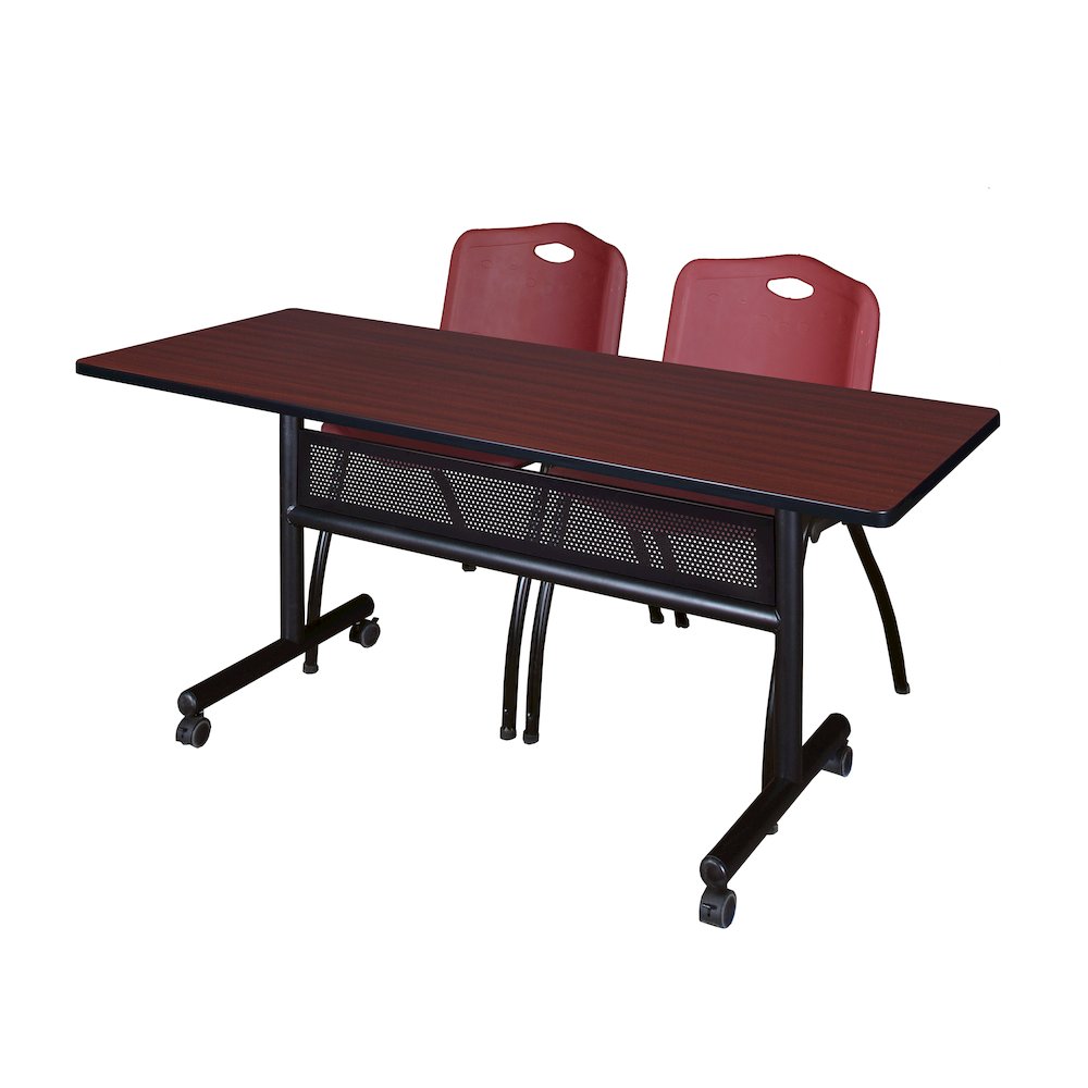 60 x 24 in. Flip-Top Privacy Nesting Table- Mahogany, 2 M Stack Chairs- Burgundy
