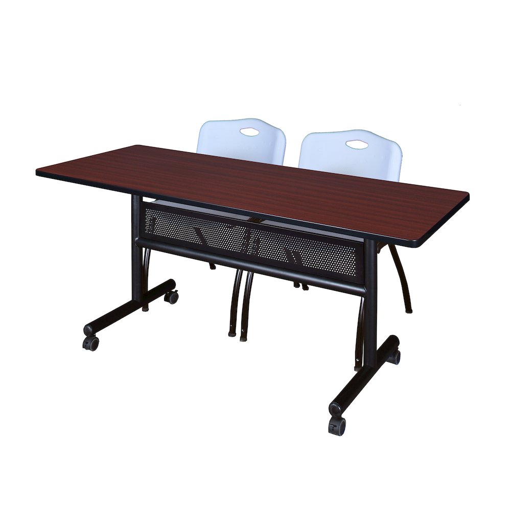60 x 24 in. Flip-Top Privacy Nesting Table- Mahogany, 2 M Stack Chairs- Grey