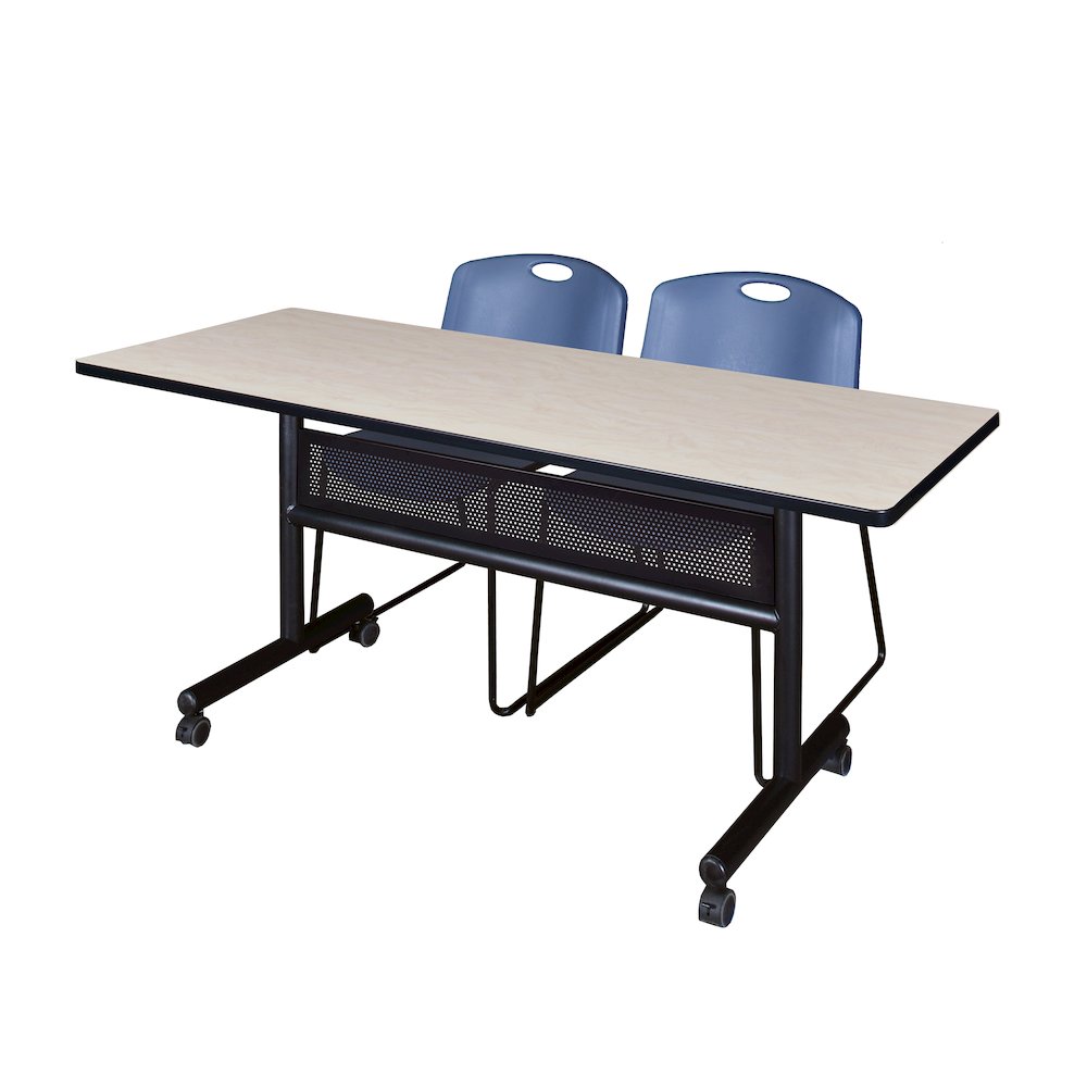 60 x 24 in. Flip-Top Privacy Nesting Table- Maple, 2 Zeng Stack Chairs- Blue
