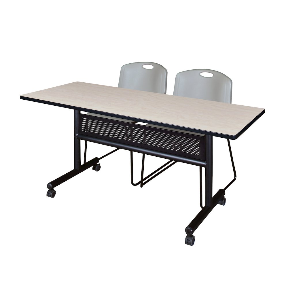 60 x 24 in. Flip-Top Privacy Nesting Table- Maple, 2 Zeng Stack Chairs- Grey