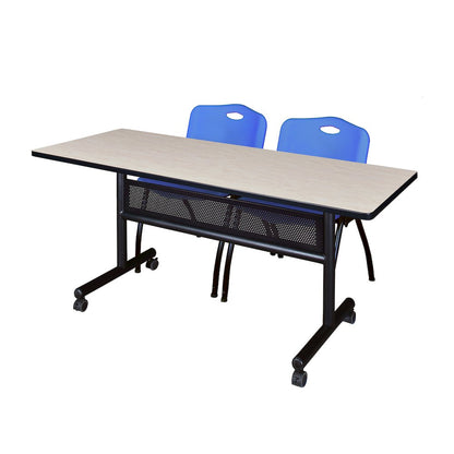 60 x 24 in. Flip-Top Privacy Nesting Table- Maple, 2 M Stack Chairs- Blue
