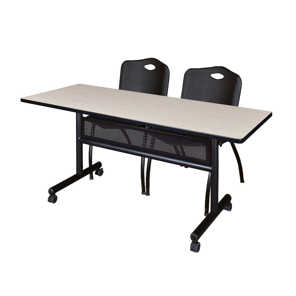 60 x 24 in. Flip-Top Privacy Nesting Table- Maple, 2 M Stack Chairs- Black