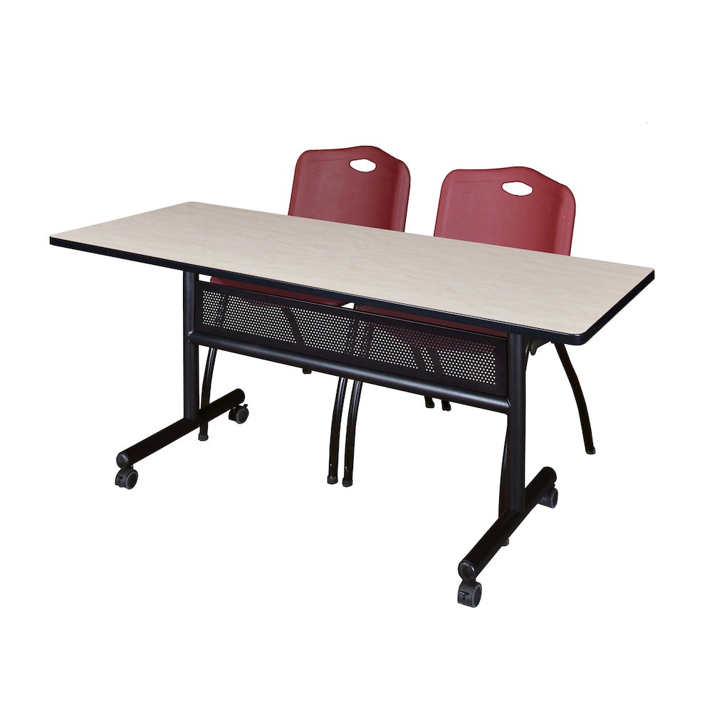 60 x 24 in. Flip-Top Privacy Nesting Table- Maple, 2 M Stack Chairs- Burgundy