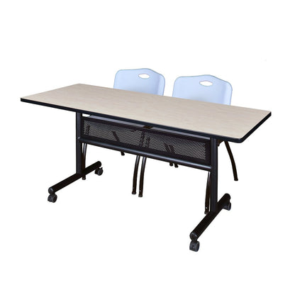 60 x 24 in. Flip-Top Privacy Nesting Table- Maple, 2 M Stack Chairs- Grey