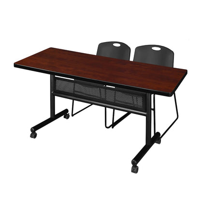 60 x 30 in. Flip-Top Privacy Nesting Table- Cherry, 2 Zeng Stack Chairs- Black