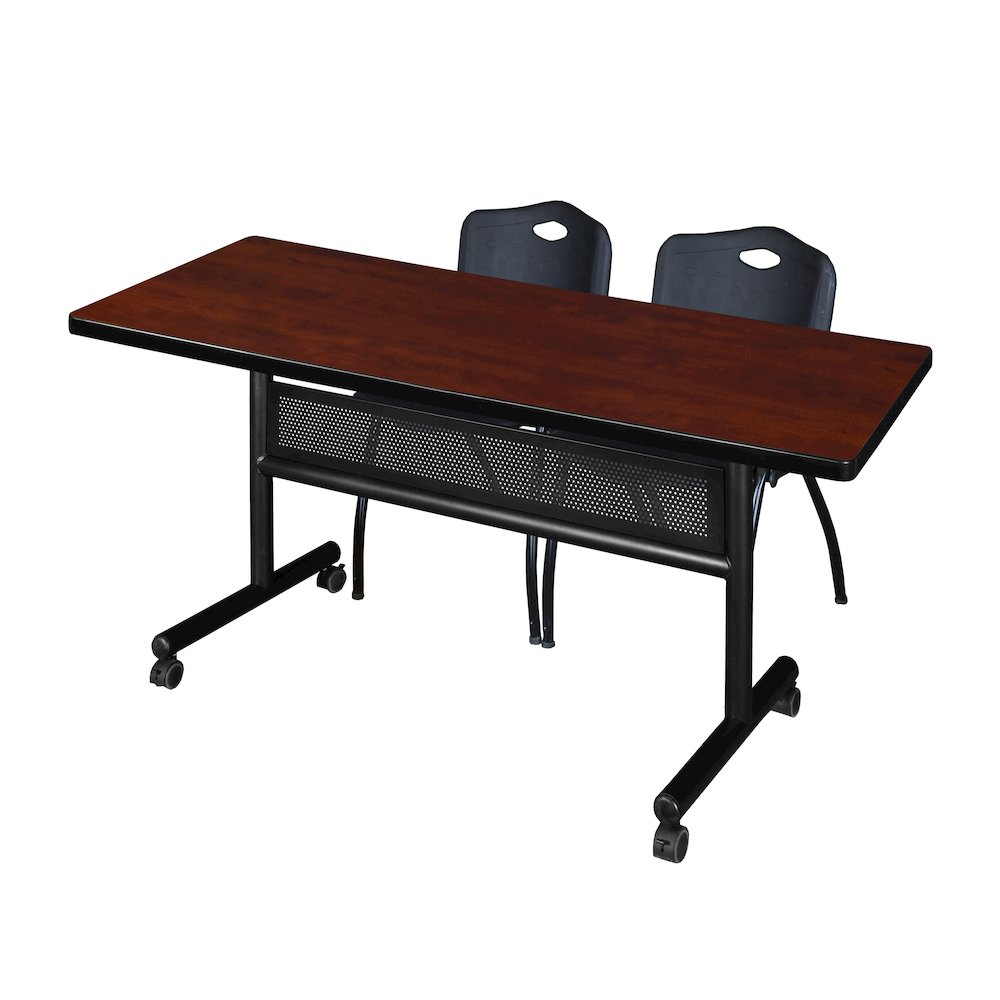 60 x 30 in. Flip-Top Privacy Nesting Table- Cherry, 2 M Stack Chairs- Black