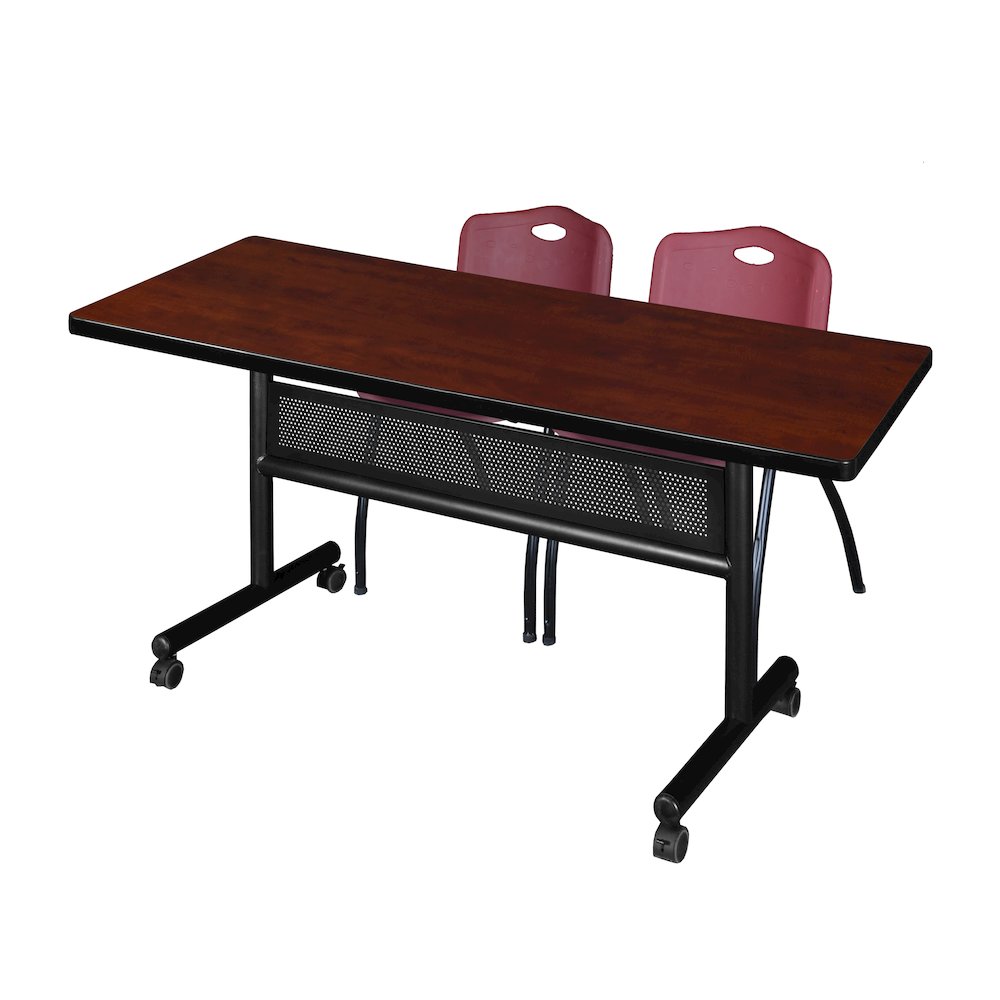 60 x 30 in. Flip-Top Privacy Nesting Table- Cherry, 2 M Stack Chairs- Burgundy