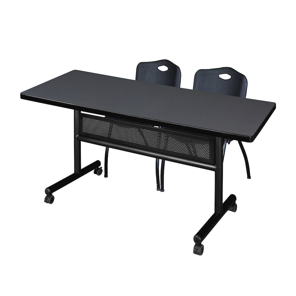60 x 30 in. Flip-Top Privacy Nesting Table- Grey, 2 M Stack Chairs- Black