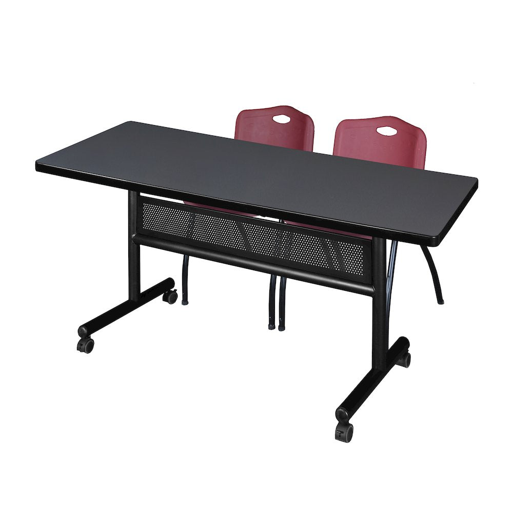 60 x 30 in. Flip-Top Privacy Nesting Table- Grey, 2 M Stack Chairs- Burgundy