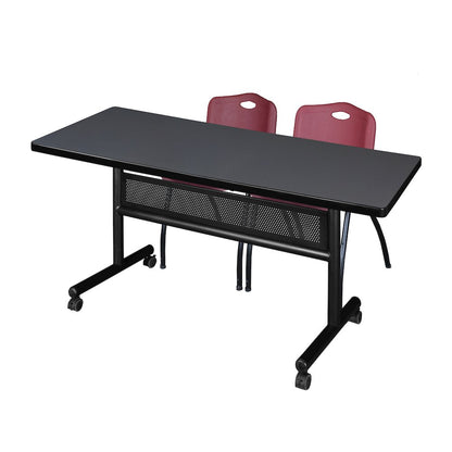 60 x 30 in. Flip-Top Privacy Nesting Table- Grey, 2 M Stack Chairs- Burgundy