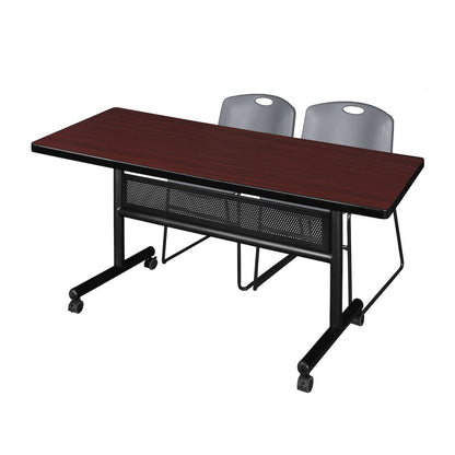 60 x 30 in. Flip-Top Privacy Nesting Table- Mahogany, 2 Zeng Stack Chairs- Grey