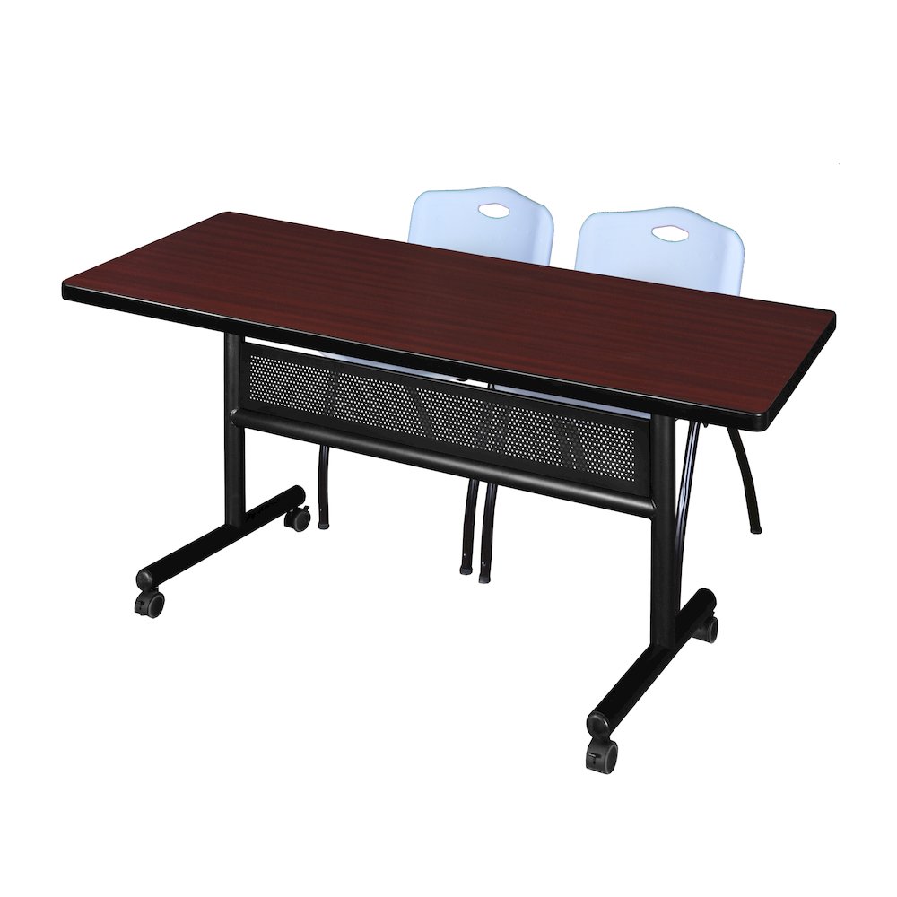 60 x 30 in. Flip-Top Privacy Nesting Table- Mahogany, 2 M Stack Chairs- Grey