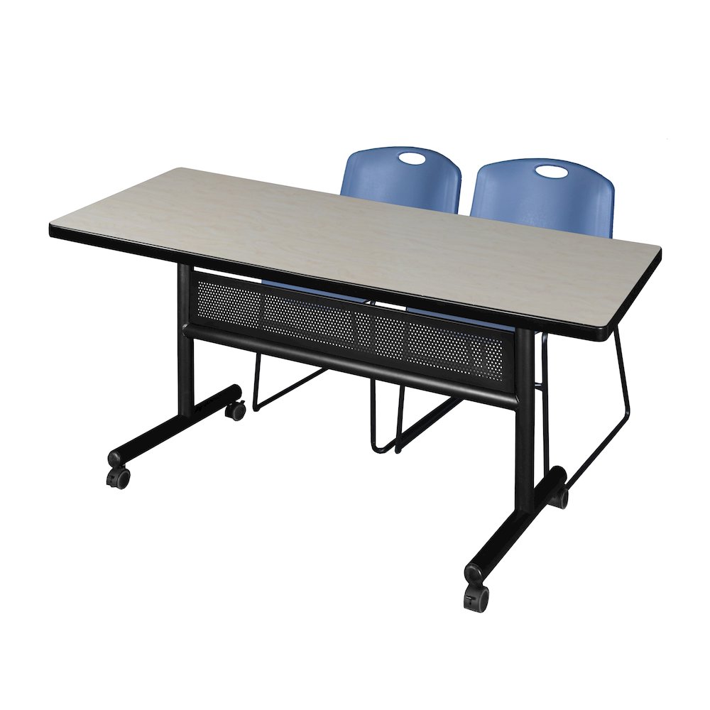 60 x 30 in. Flip-Top Privacy Nesting Table- Maple, 2 Zeng Stack Chairs- Blue