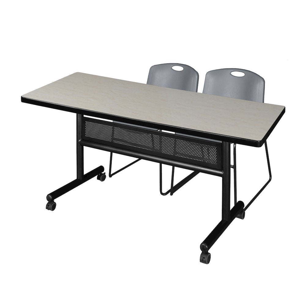 60 x 30 in. Flip-Top Privacy Nesting Table- Maple, 2 Zeng Stack Chairs- Grey