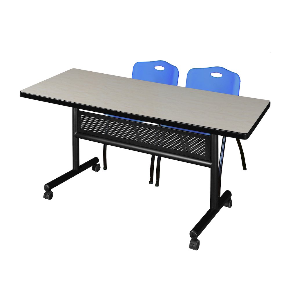 60 x 30 in. Flip-Top Privacy Nesting Table- Maple, 2 M Stack Chairs- Blue