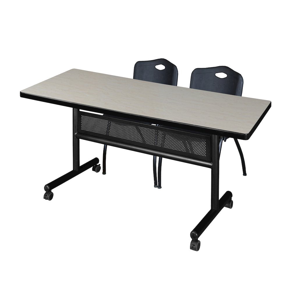 60 x 30 in. Flip-Top Privacy Nesting Table- Maple, 2 M Stack Chairs- Black