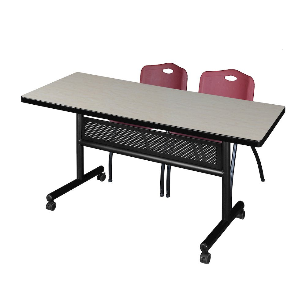 60 x 30 in. Flip-Top Privacy Nesting Table- Maple, 2 M Stack Chairs- Burgundy