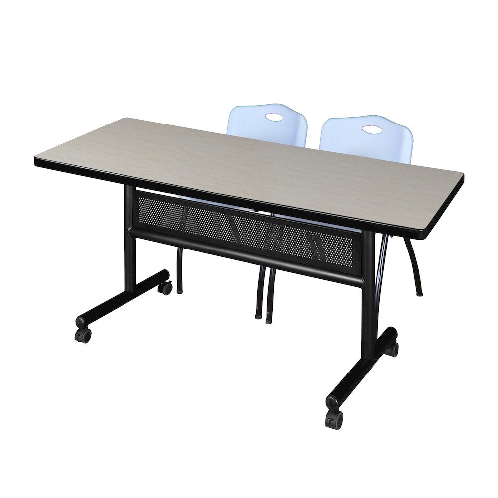 60 x 30 in. Flip-Top Privacy Nesting Table- Maple, 2 M Stack Chairs- Grey