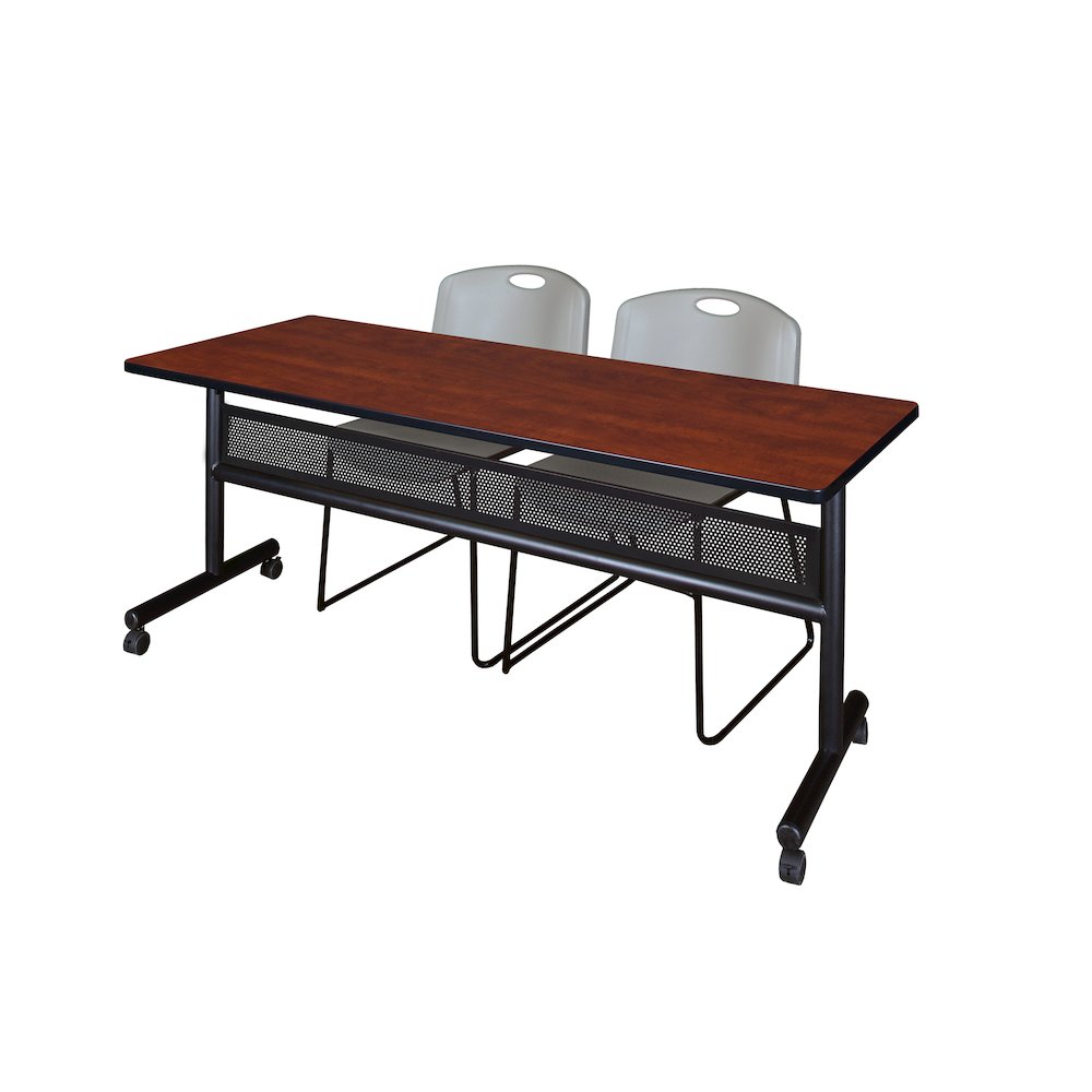 72 x 24 in. Flip-Top Privacy Nesting Table- Cherry, 2 Zeng Stack Chairs- Grey