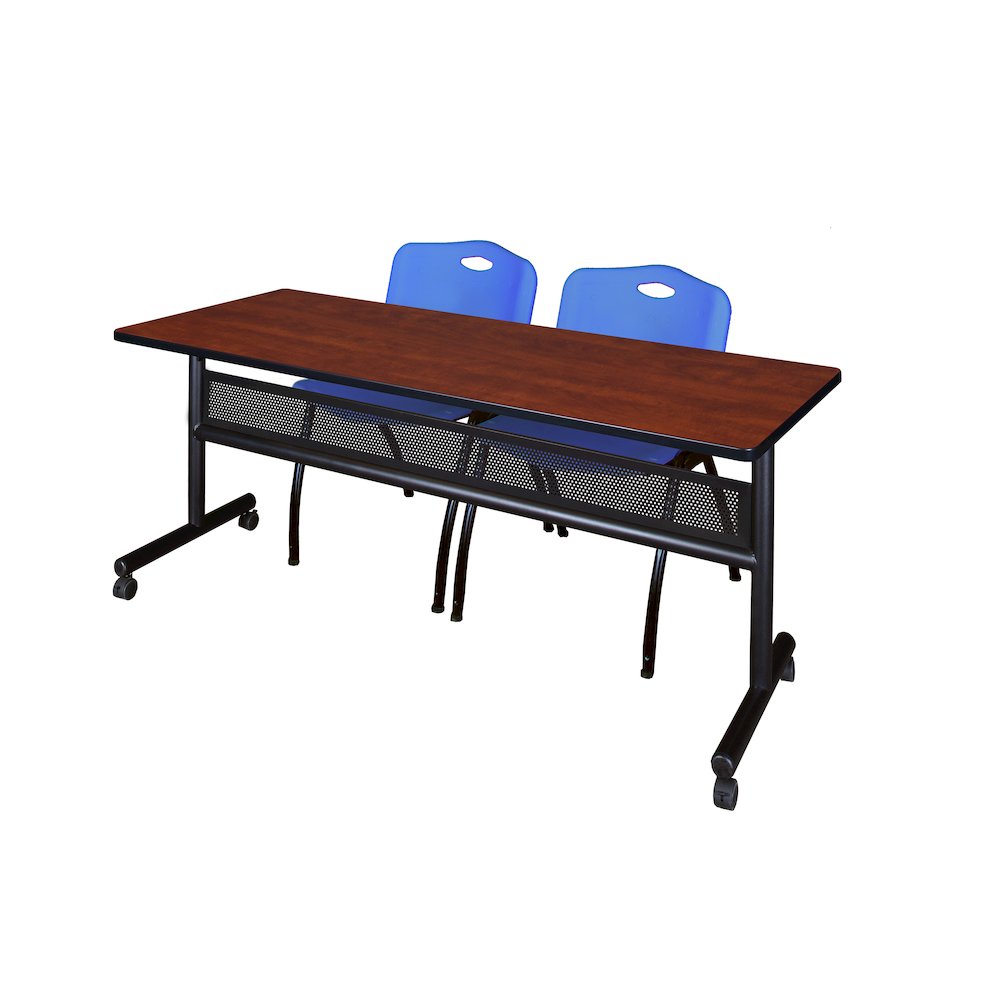 72 x 24 in. Flip-Top Privacy Nesting Table- Cherry, 2 M Stack Chairs- Blue