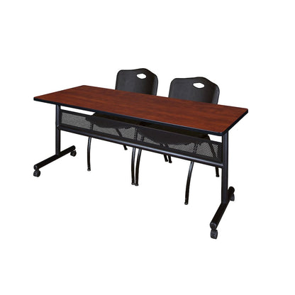 72 x 24 in. Flip-Top Privacy Nesting Table- Cherry, 2 M Stack Chairs- Black