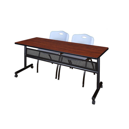 72 x 24 in. Flip-Top Privacy Nesting Table- Cherry, 2 M Stack Chairs- Grey