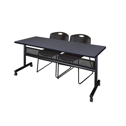 72 x 24 in. Flip-Top Privacy Nesting Table- Grey, 2 Zeng Stack Chairs- Black