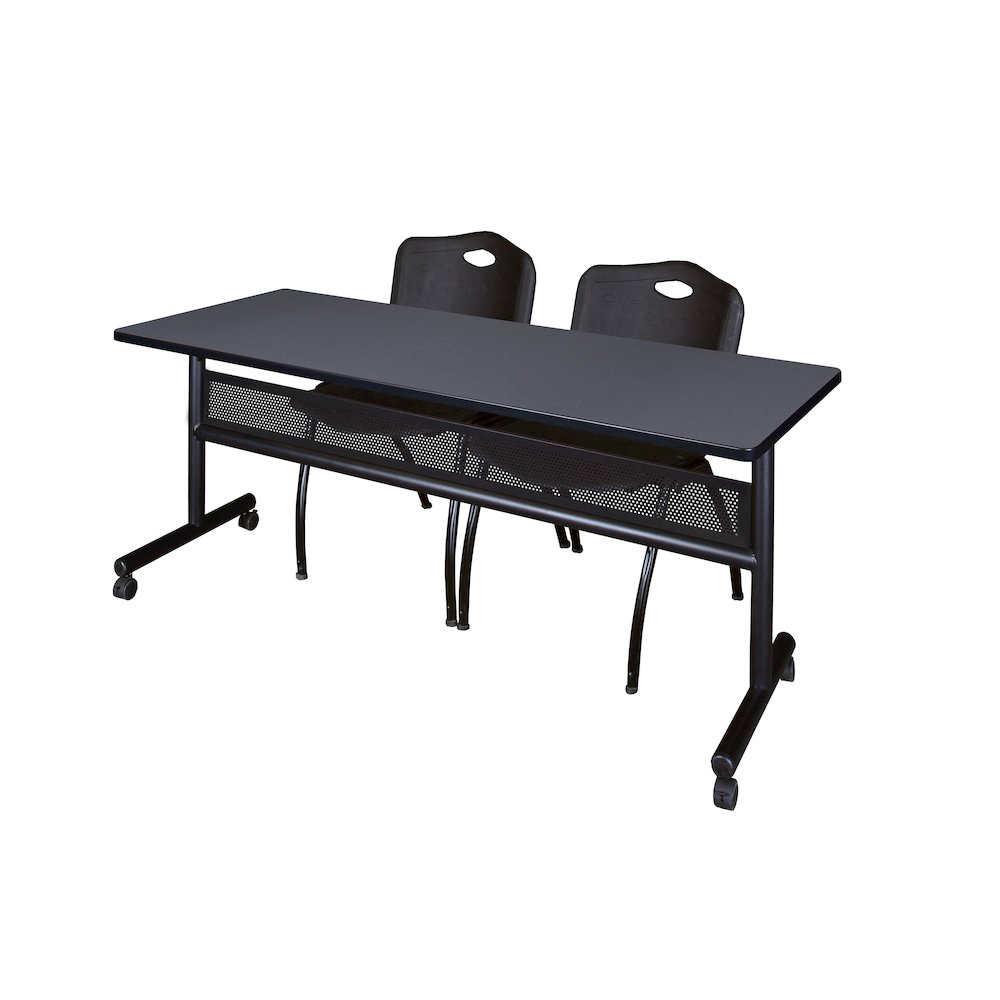 72 x 24 in. Flip-Top Privacy Nesting Table- Grey, 2 M Stack Chairs- Black