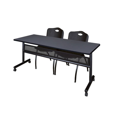 72 x 24 in. Flip-Top Privacy Nesting Table- Grey, 2 M Stack Chairs- Black