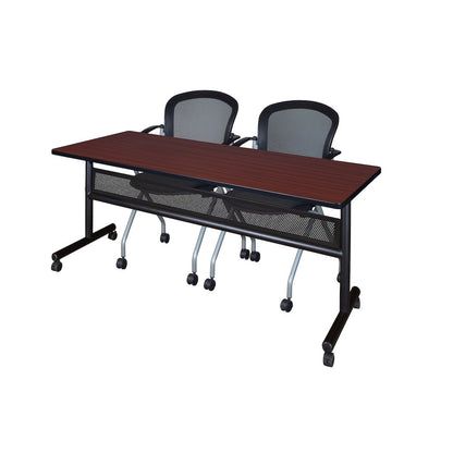 72 x 24 in. Flip-Top Privacy Nesting Table- Mahogany, 2 Cadence Nesting Chairs