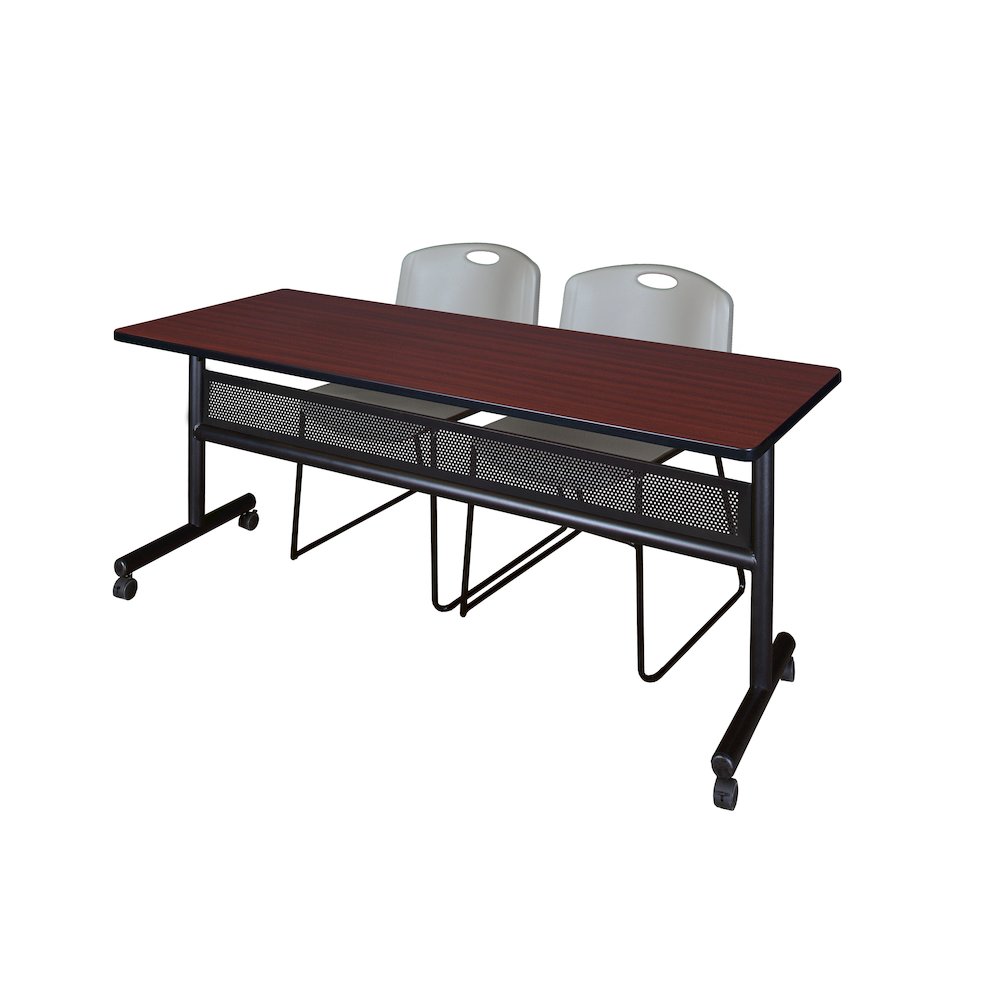 72 x 24 in. Flip-Top Privacy Nesting Table- Mahogany, 2 Zeng Stack Chairs- Grey
