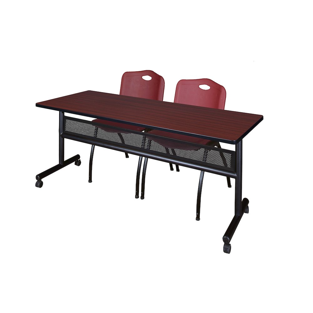 72 x 24 in. Flip-Top Privacy Nesting Table- Mahogany, 2 M Stack Chairs- Burgundy