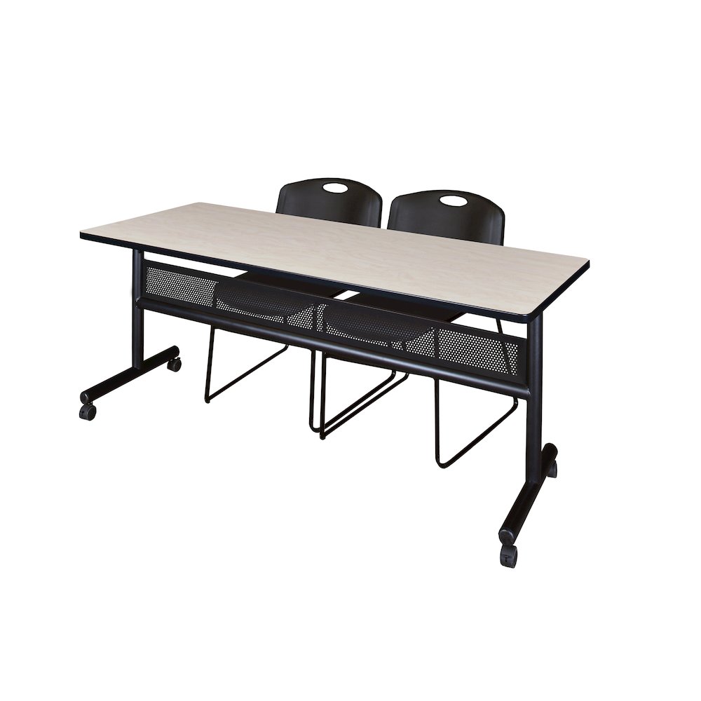 72 x 24 in. Flip-Top Privacy Nesting Table- Maple, 2 Zeng Stack Chairs- Black