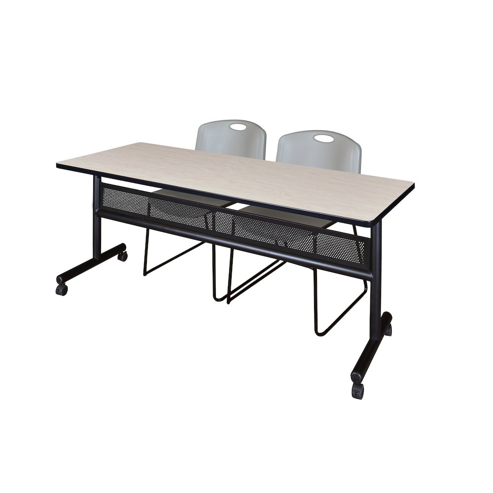 72 x 24 in. Flip-Top Privacy Nesting Table- Maple, 2 Zeng Stack Chairs- Grey