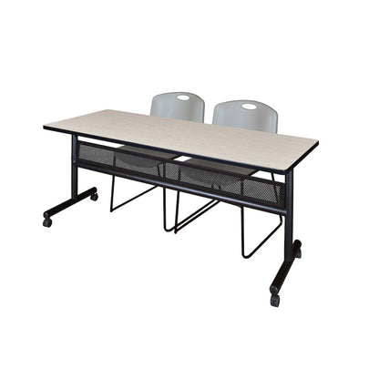 72 x 24 in. Flip-Top Privacy Nesting Table- Maple, 2 Zeng Stack Chairs- Grey