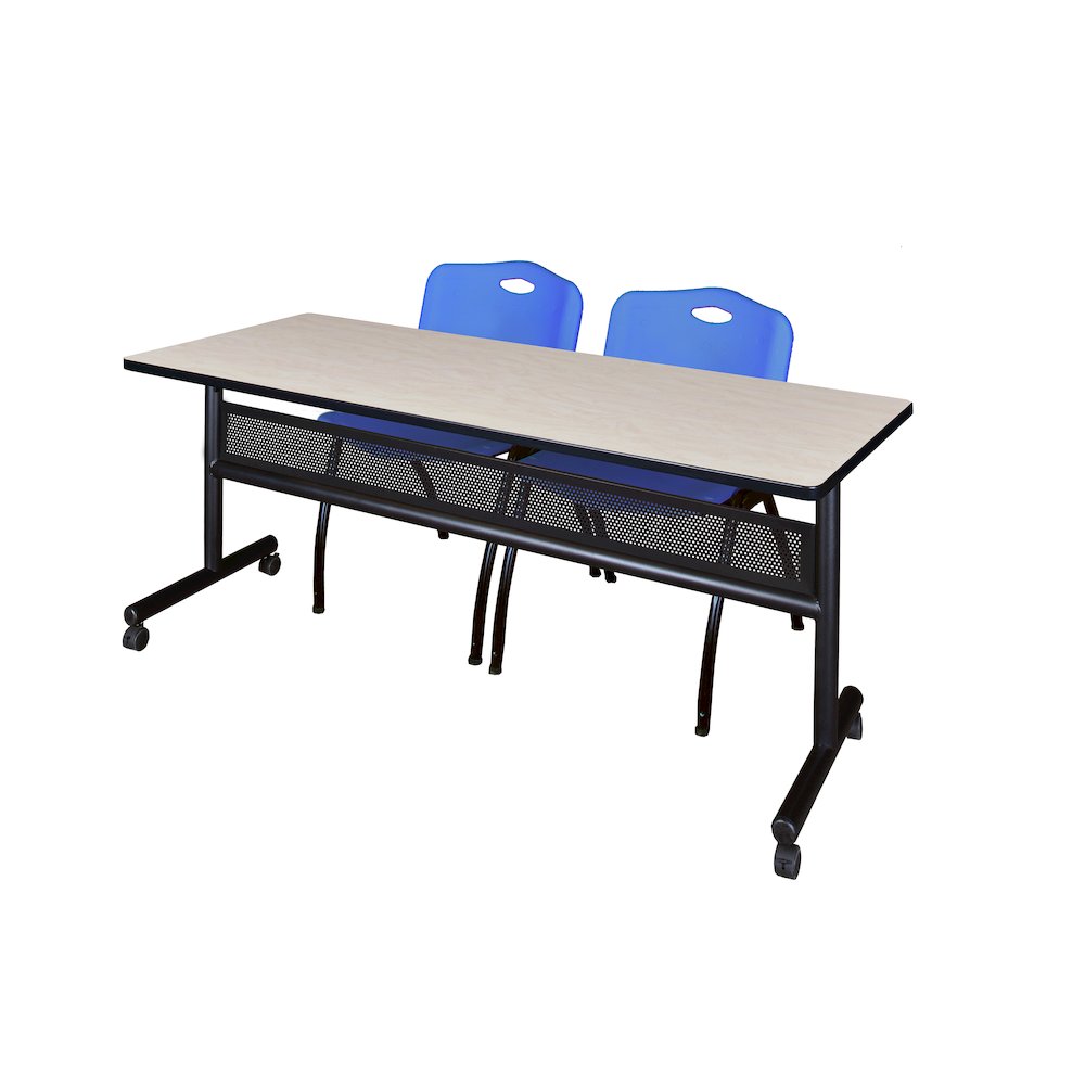 72 x 24 in. Flip-Top Privacy Nesting Table- Maple, 2 M Stack Chairs- Blue
