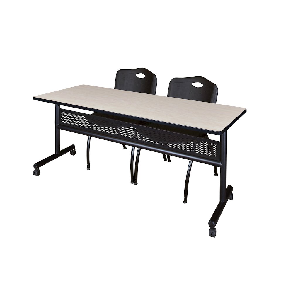 72 x 24 in. Flip-Top Privacy Nesting Table- Maple, 2 M Stack Chairs- Black