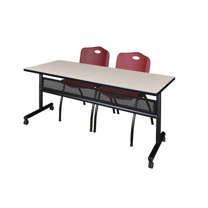 72 x 24 in. Flip-Top Privacy Nesting Table- Maple, 2 M Stack Chairs- Burgundy